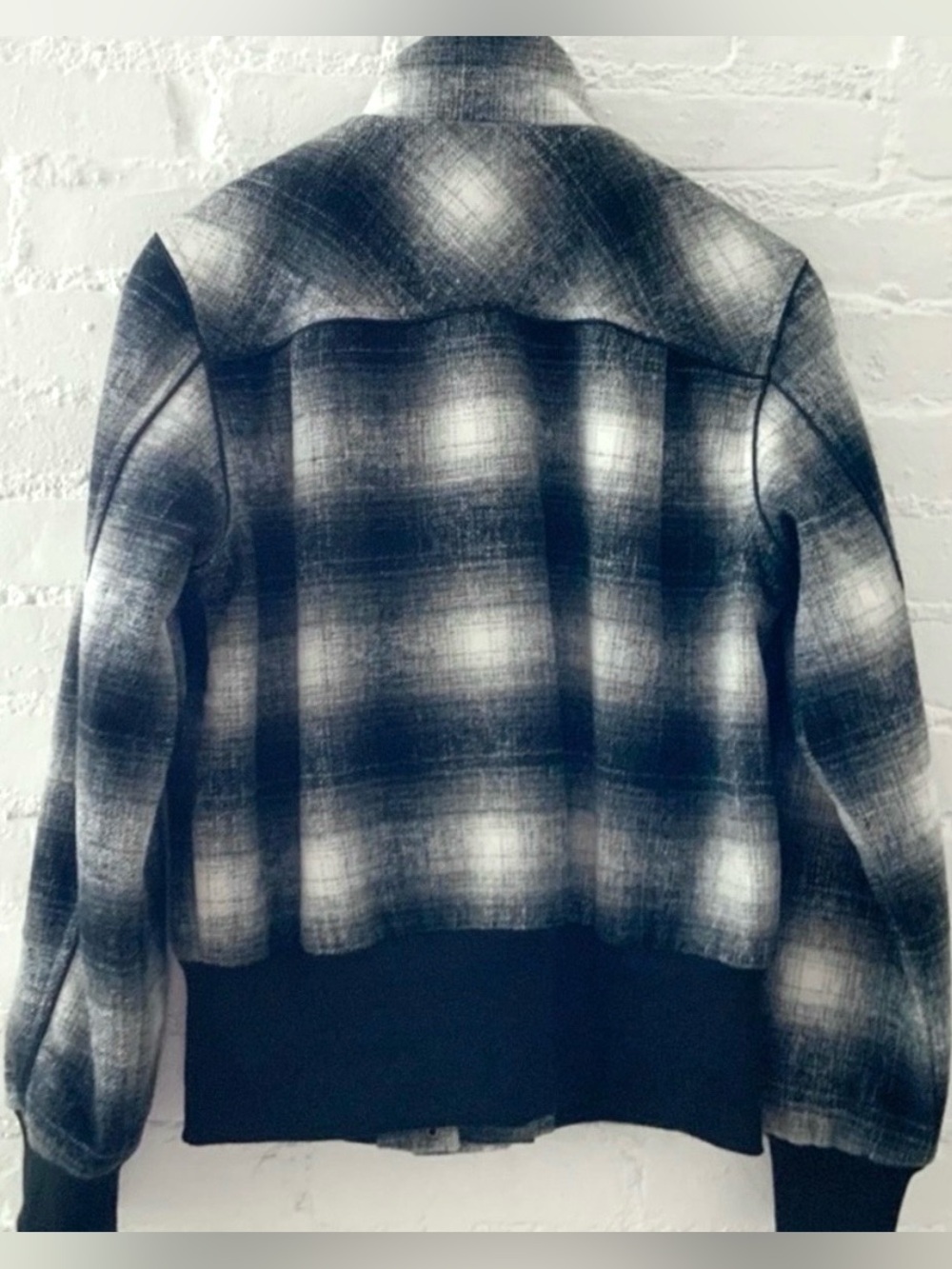 W.A.Y Wonderful & Young Bomber Jacket Black White Plaid Full Zip Grunge Y2K Sz M - Picture 5 of 12